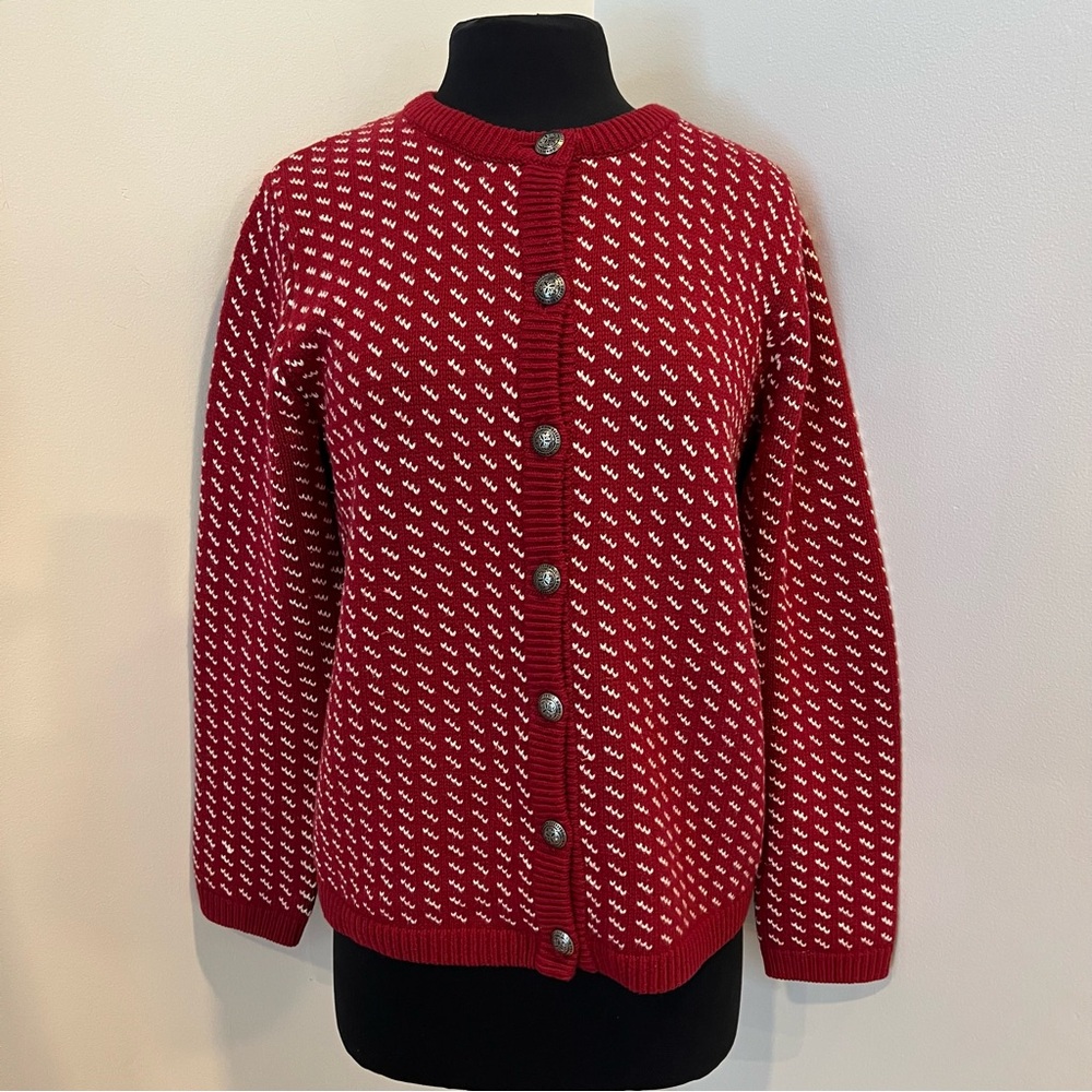 LL Bean Birdseye Cotton Wool Knit Sweater Jacket Nordic Pewter Buttons Womens M